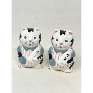 Vintage Cat Salt & Pepper Shakers Happy Cat w/Milk White Ceramic Kitty